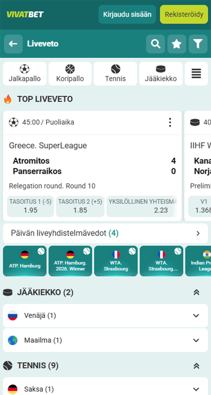 VivatBet live vedonlyönti